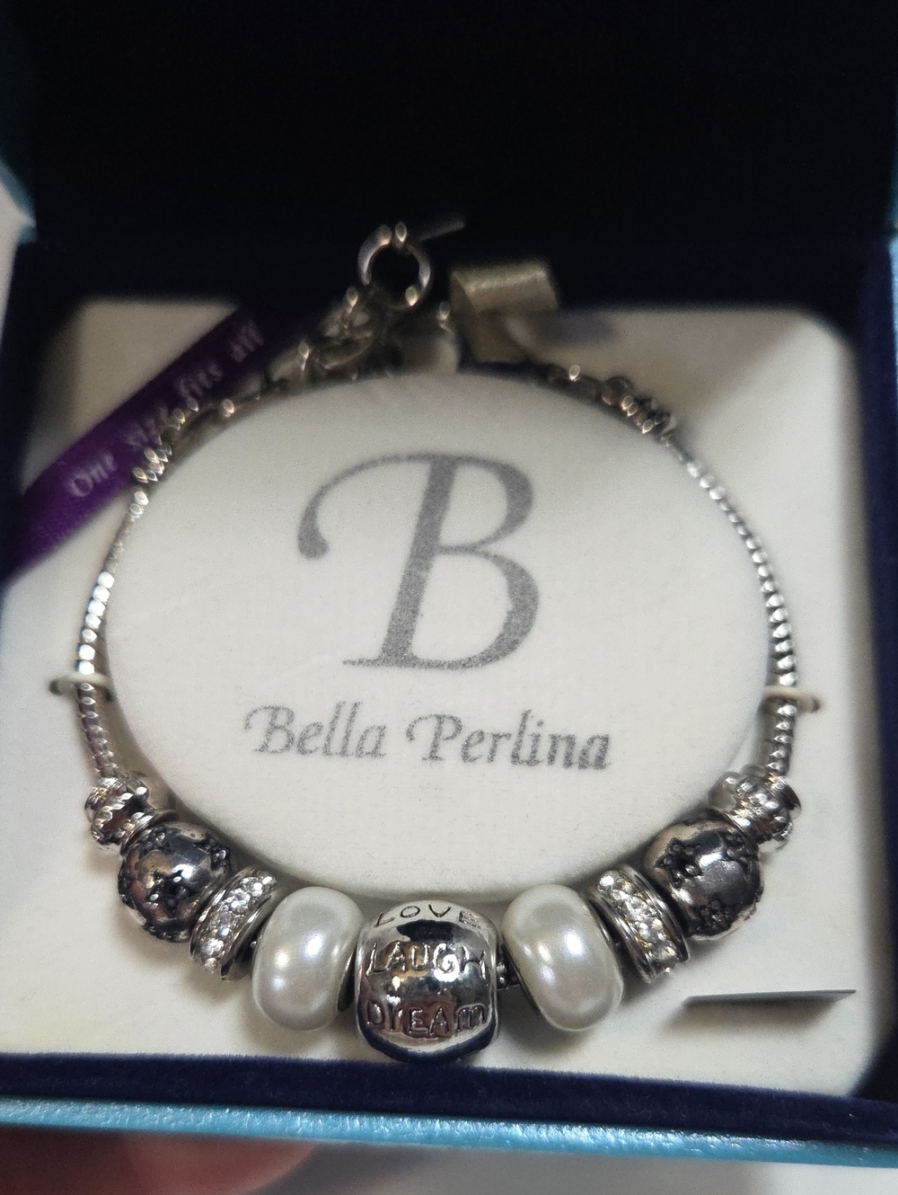 bella Perlina Silver-Tone Charm Bracelet with White Pearls